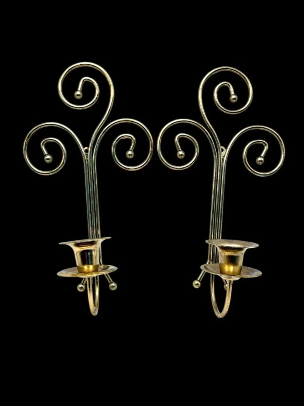 Vintage Home Interiors Homco Gold Metal Scroll Wall Sconce Candle Holders Pair